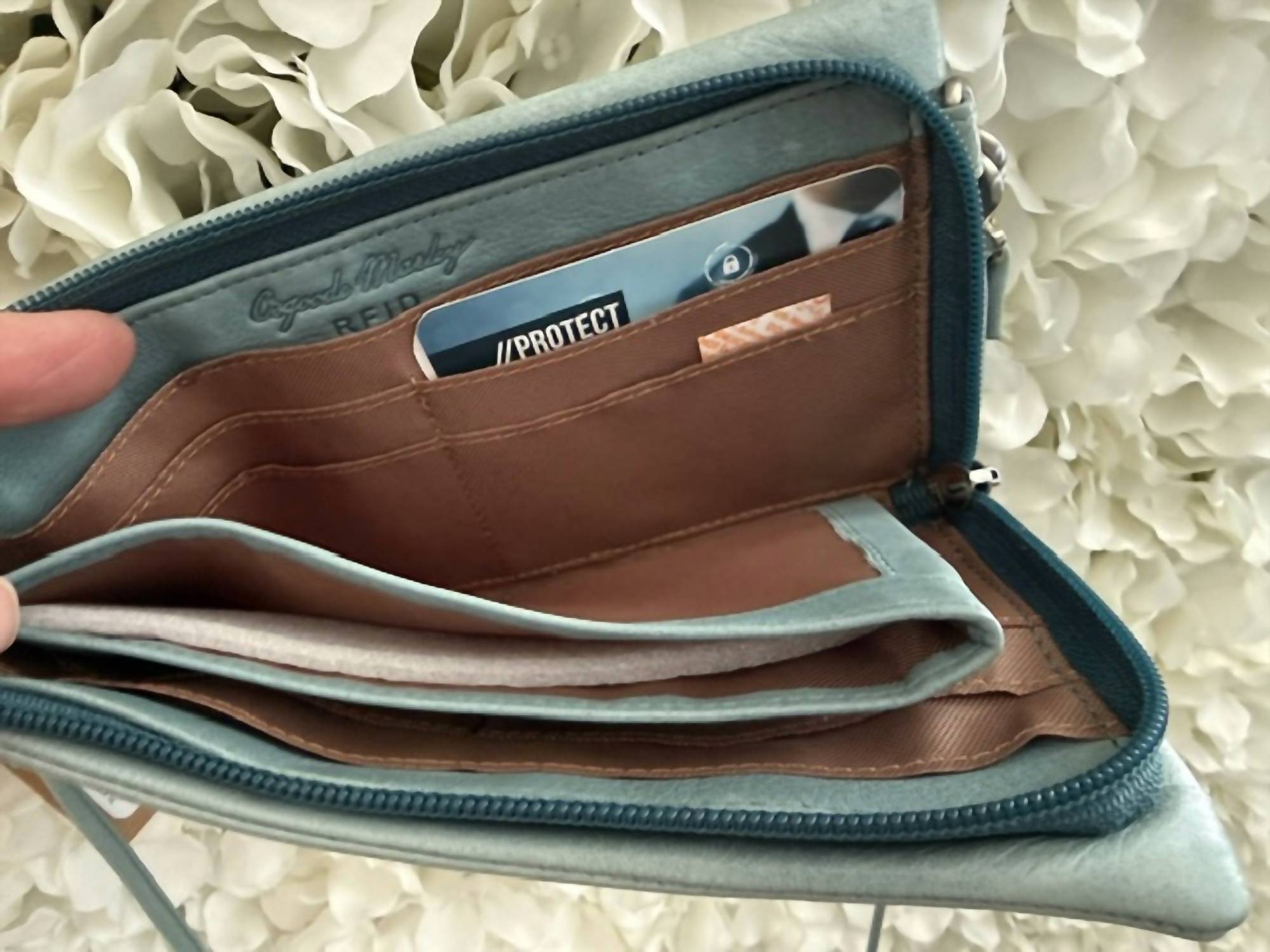 New Osgoode Marley Thin Crossbody Strap Wallet In Teal — image 3 of 3
